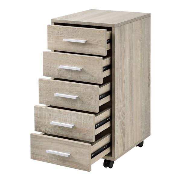 [en.casa]® Kontorsskåp på hjul-63x33x38cm-5 lådor-sonoma ek optik