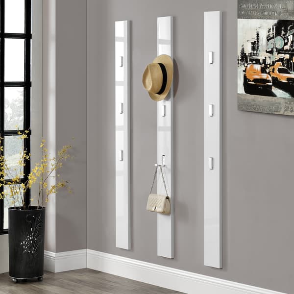 [en.casa]® Klädhängare / Väggpanel med 3 utfällbara krokar-170x15x2,5cm-vit högglans