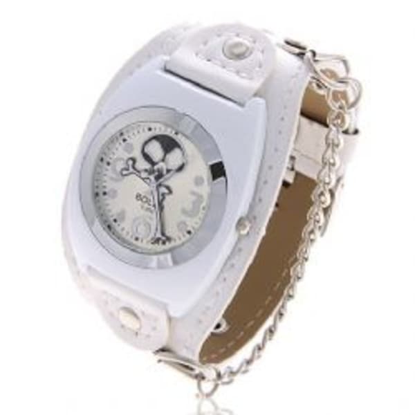 White Leather Watch Skull & Bones