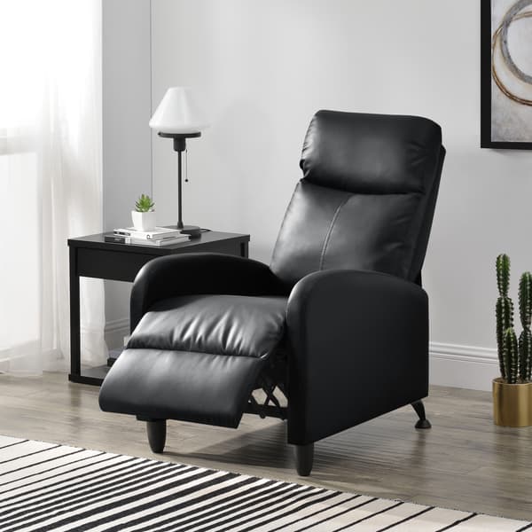 [en.casa]® Relax fåtölj Cleo-stoppad-102x60x92cm-sitshöjd:46cm-PU konstläder-metall-svart-justerbar rygg