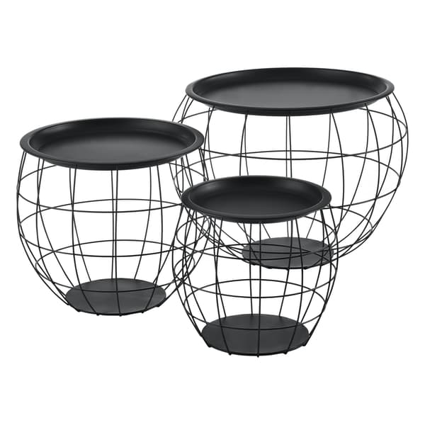 [en.casa]® Soffbord-sängbord set3-avtagbar bordsskiva / bricka-metall-svart-Ø19,5cm-höjd: 30, 38, 50cm