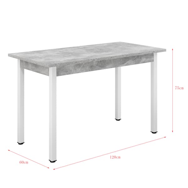 [en.casa]® Matbord Den Haag-120x60x75cm-pulverlackerat stål-melaminbelagd MDF-betongkänsla-vit-plats för 4