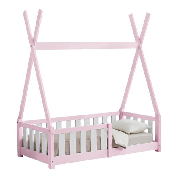 [en.casa]® Barnsäng tipitält-med sängskydd-70x140cm-furu-rosa
