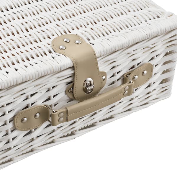 [casa.pro]® Piknik kurv med inkluderet køleboks, tallerkener og bestik - 38x25x16cm - sæt for 2 personer - hvid
