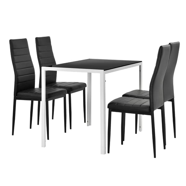 [en.casa]® Matbord Hanau (glas-svart) och 4 stolar (svart)-105x60x75cm