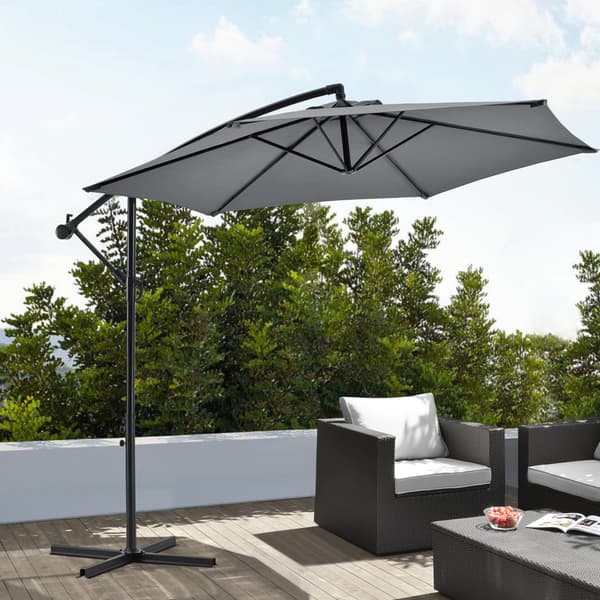 [casa.pro] ® Parasol med fod-diameter 270 cm-stål-polyester-grå-vandafvisende-trinløs skråning