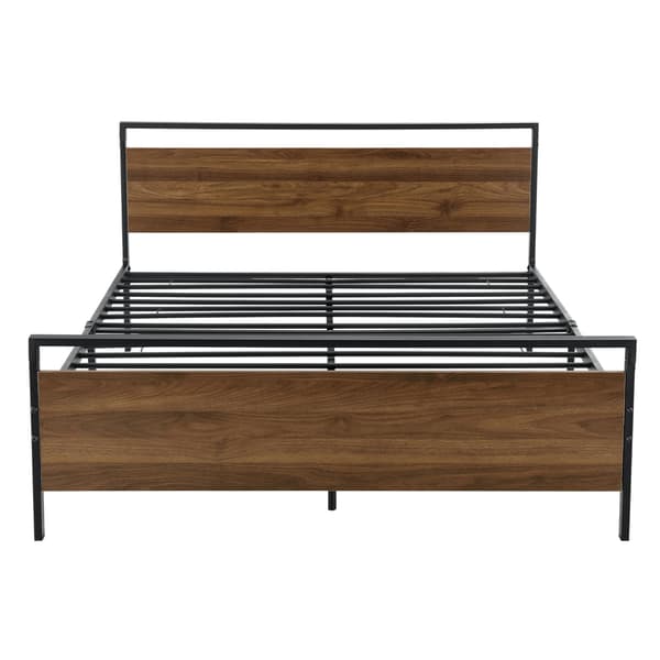 [en.casa]® Sängstomme Finse i metall inkl. ribbotten-Total:208,5x144x80,5cm-Bäddmått:200x140cm-pulverlackerat stål-matt svart-valnöt imitation-max.belastning:300kg