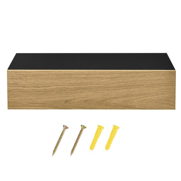 [en.casa]® Væghylde / Sengebord med skuffe - sæt 2 stk. - sort / træ udseende - 50x24x12cm