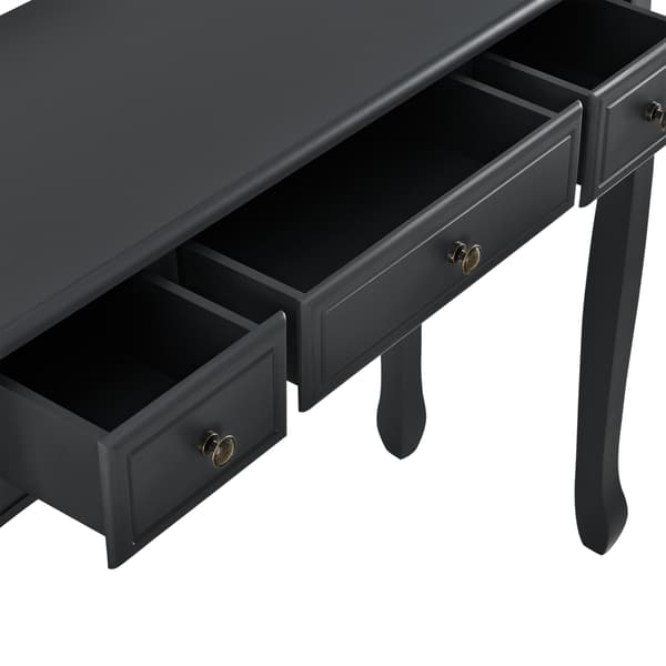 [en.casa] Sidobord-avlastningsbord-3 lådor-vintage-78x100x35cm-furu,MDF-svart