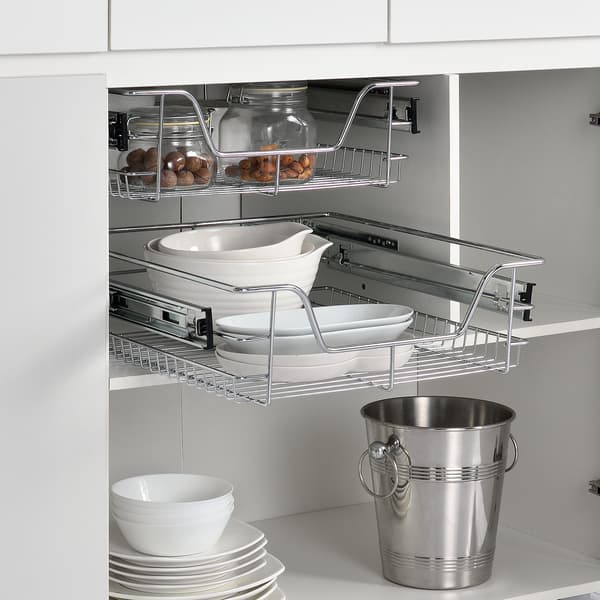 [en.casa]® Trådback med teleskopiska utdragsskenor-set 2-47x44x14cm-förkromad metall-silver-max.belastning 20 kg