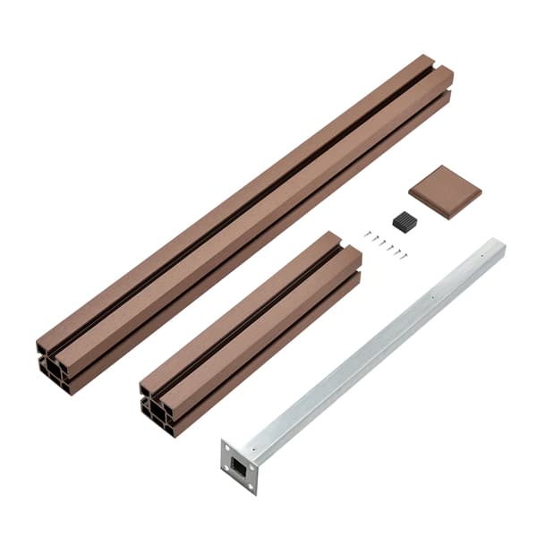 [neu.holz]® WPC Staket set med stolpe: fyrkantig, lutad-183x625cm-brun