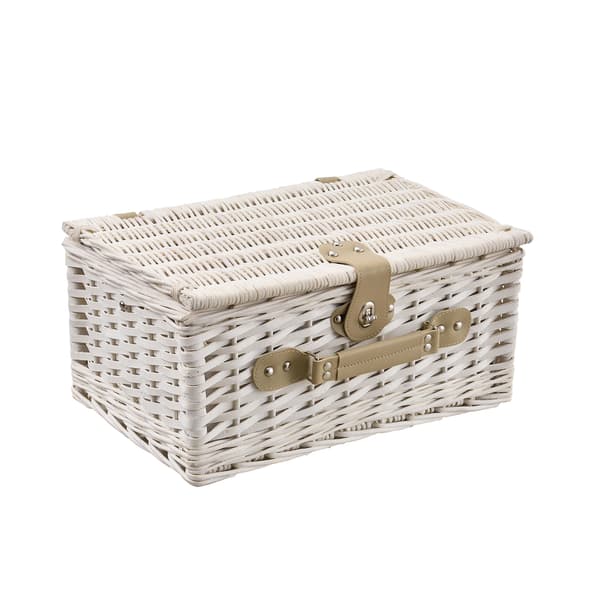 [casa.pro]® Picknickkorg med integrerat kylbox, tallrikar, bestick-set för 4 personer-Vit-40x28x19cm