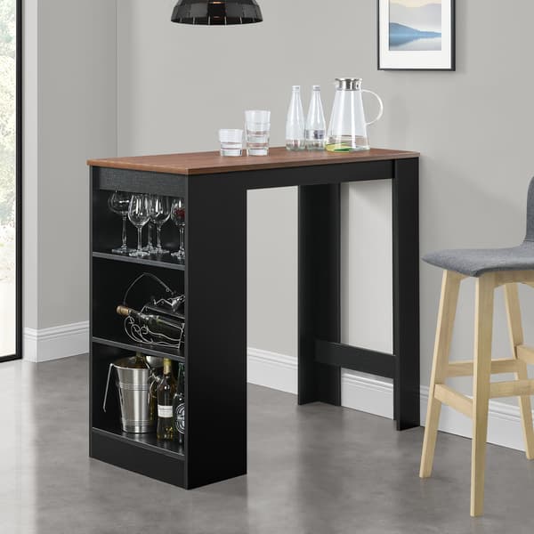 [en.casa] Elegant barbord med 3 hyllor-110x50x103cm-svart-valnöt imitation
