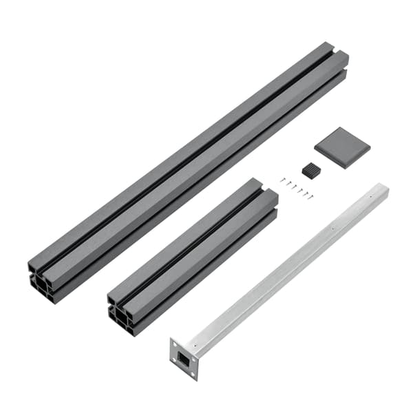 [neu.holz]® WPC Staket set med stolpe: fyrkantig, lutad-183x625cm-grå