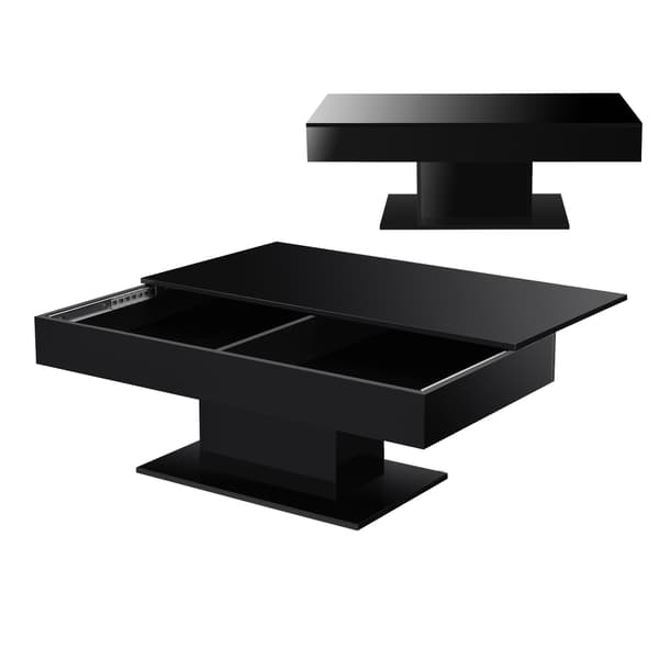 [en.casa]® Soffbord Lünen med inbyggd förvaring-40x110x60cm-högglans svart-melaminbelagd spånskiva