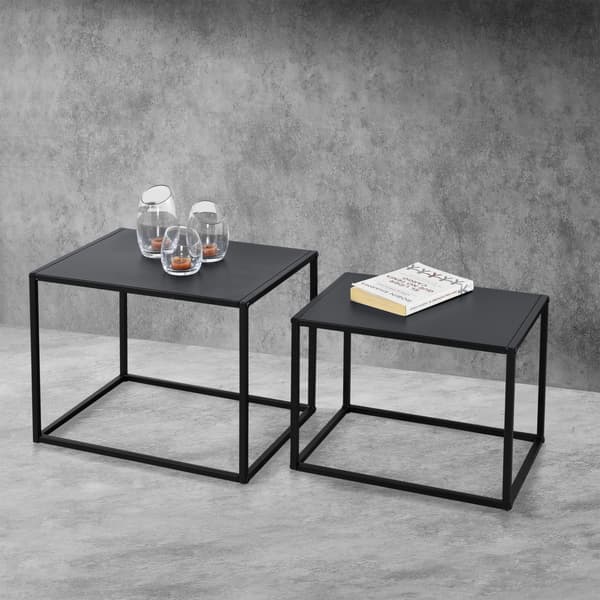 [en.casa]® Soffbord / Sidobord Unni-set 2-metall-35x45x35cm-30x40x30cm-reptålig-svart