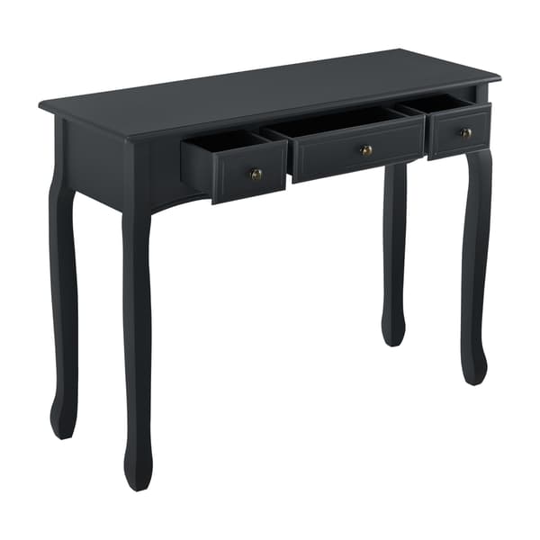 [en.casa] Sidobord-avlastningsbord-3 lådor-vintage-78x100x35cm-furu,MDF-svart