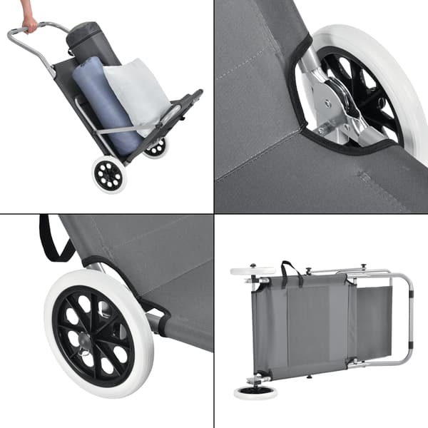 [casa.pro]® Solsäng med tak och hjul-set 2-mörkrå-146x52x15cm-Oxford tyg-4 lägen