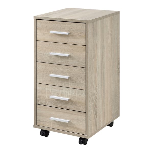 [en.casa]® Kontorsskåp på hjul-63x33x38cm-5 lådor-sonoma ek optik
