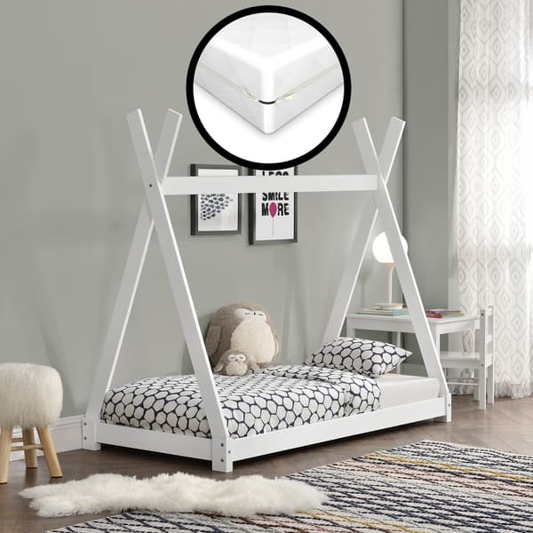 [en.casa]® Barnsäng tipitält inkl. madrass-80x160cm-vit