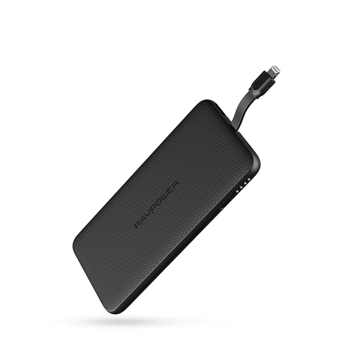 RAVPower Blade Series 10000 mAh Power Bank with Built-in Lightning Cable, Black