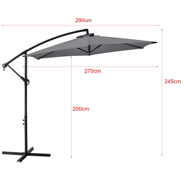 [casa.pro] ® Parasol med fod-diameter 270 cm-stål-polyester-grå-vandafvisende-trinløs skråning