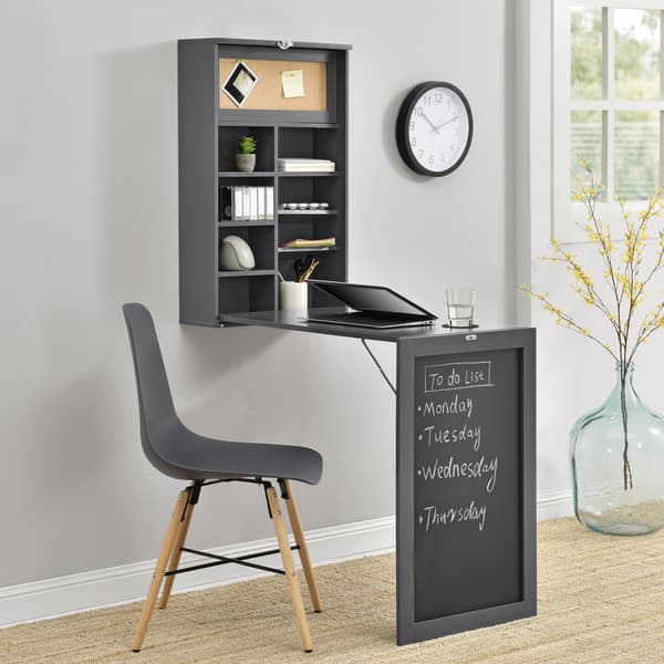 [en.casa]® Vægmonteret klapbord med tavle - 156x50x91,5cm - MDF - kork - mørkegrå