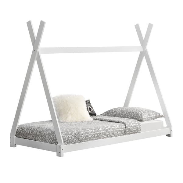 [en.casa]® Barnsäng tipitält-90x200cm-furu-vit matt