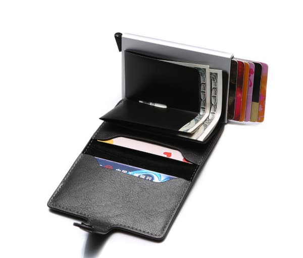 Puna- RFID Protection Wallet Kortin haltija 5kpl kortit (Aito nahka) -Kun Button