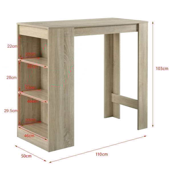 [en.casa] Elegant barbord med kopholder 110x50x103cm - krydsfiner - eg udseende