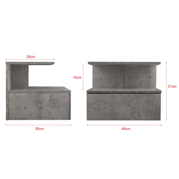 [en.casa]® Väggmonterad skåp-sängbord-40x35x31cm-betongskänsla-spånskiva