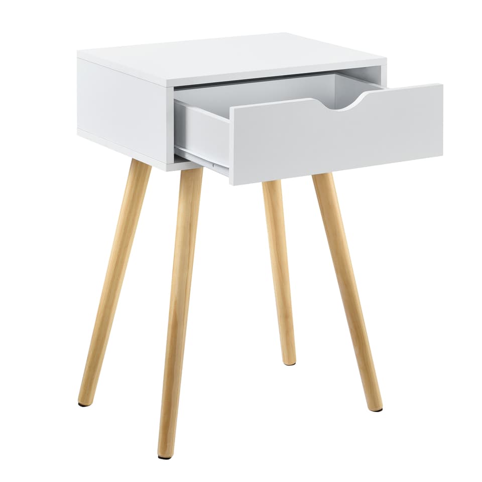 [en.casa] Sengebord - sideboard - med skuffe - 60x40x29,5cm - fyrretræ - spånplade - hvid