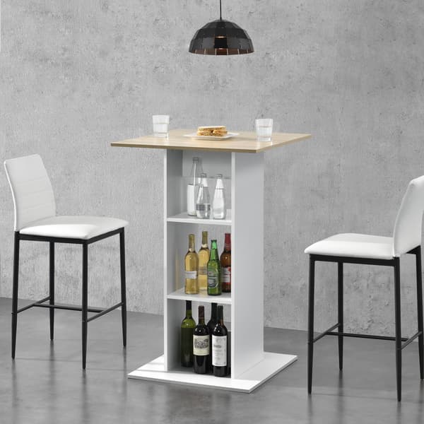 [en.casa] Barbord Visby-70x70x110cm-med hylla-vit-ek optik-melaminbelagd spånskiva