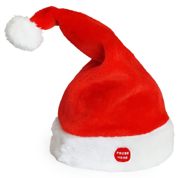 [lux.pro]® Dansande och sjungande tomte hatt-tomteluva-39cmxØ22cm-textil-röd