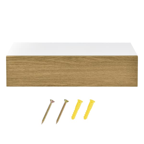 [en.casa]® Vägghylla / Sängbord med låda-vit / trä optik-50x24x12cm