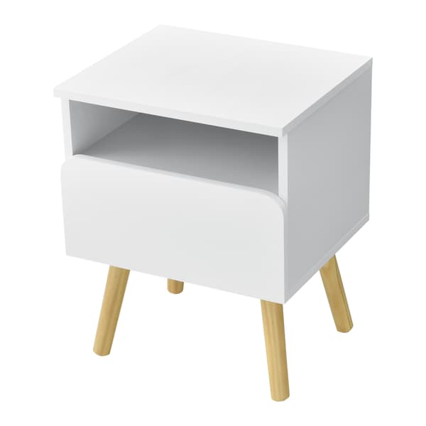 [en.casa]® Sengebord Mihle med skuffe - 50x40x34cm - spånplade/fyrretræ - hvid
