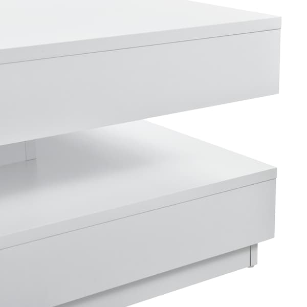 [en.casa] Sofabord - 76x76x38cm - spånplade - med hylde - drejende bordplade - Hvid