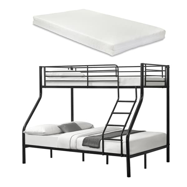 [neu.haus]® Køjeseng ramme af metal inkl. madras - 210x147,5x168cm - plads for 3 - med stig - sort
