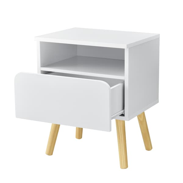 [en.casa]® Sängbord Mihla med låda-50x40x34cm-vit-ben i furu