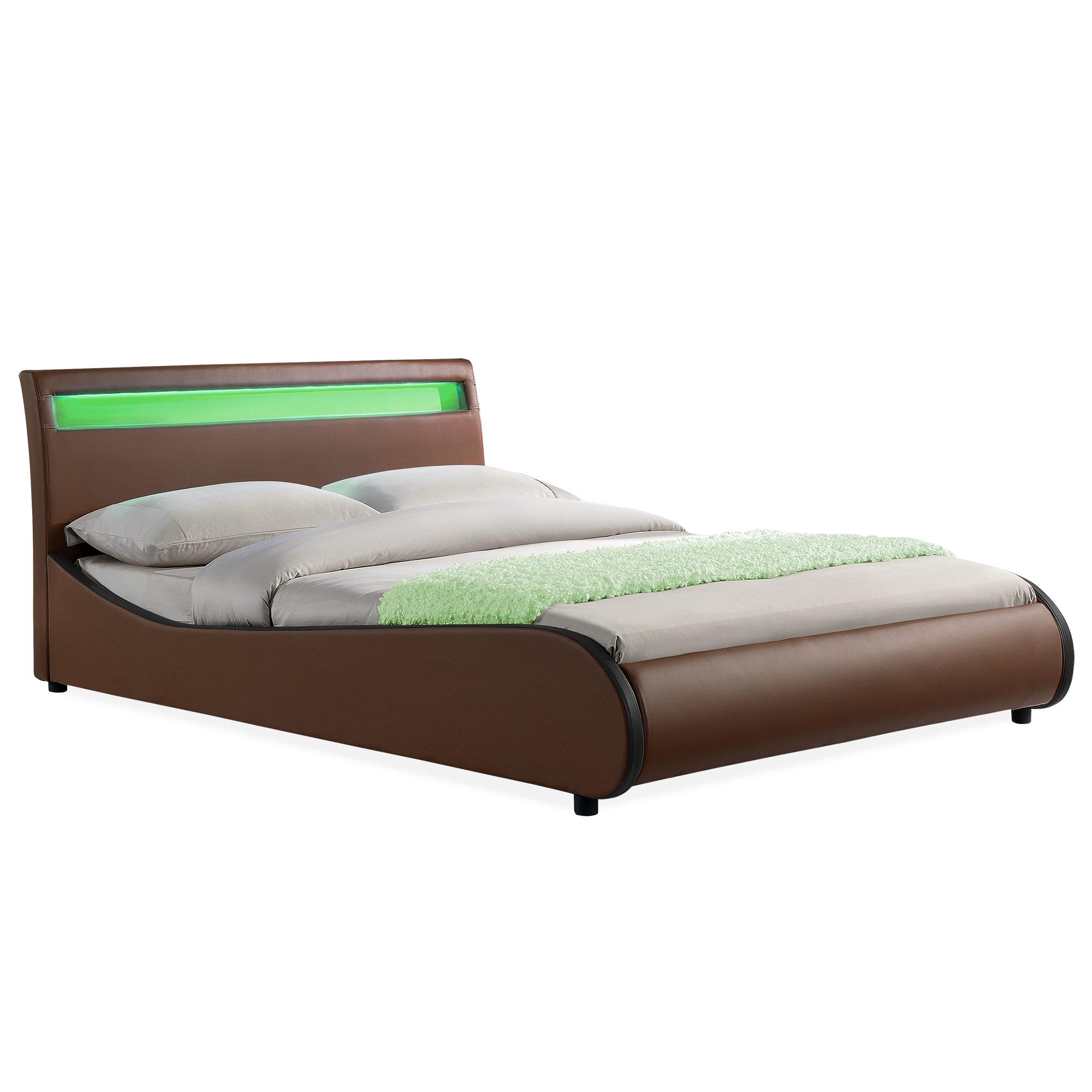Corium® Tyylikäs verhoiltu sänky PU tekonahka 221cm x 189cm ruskea, mustalla reunalla