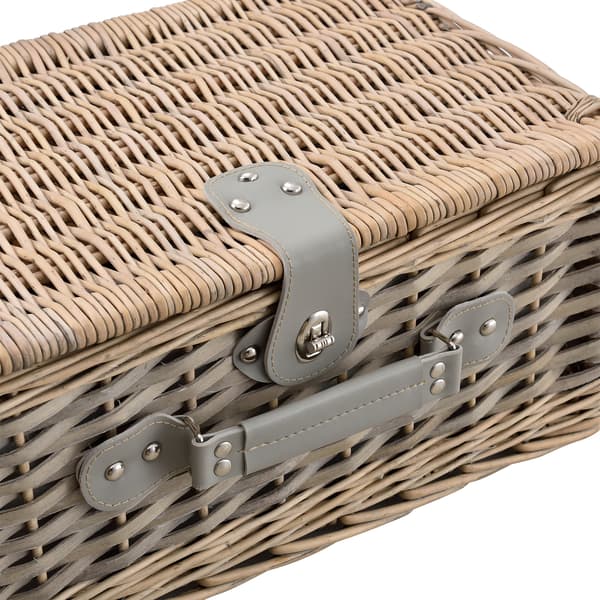[casa.pro]® Piknik kurv med inkluderet køleboks, tallerkener og bestik - 40x28x19cm - sæt for 4 personer - blå/hvid