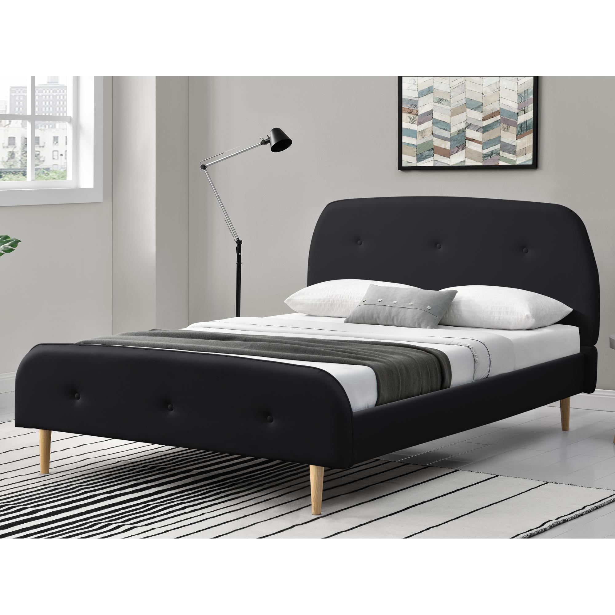 Corium® Klädd sängstomme Albufeira inkl. ribbotten-200x160cm-konstläder-svart matt-med dekorativa knappar