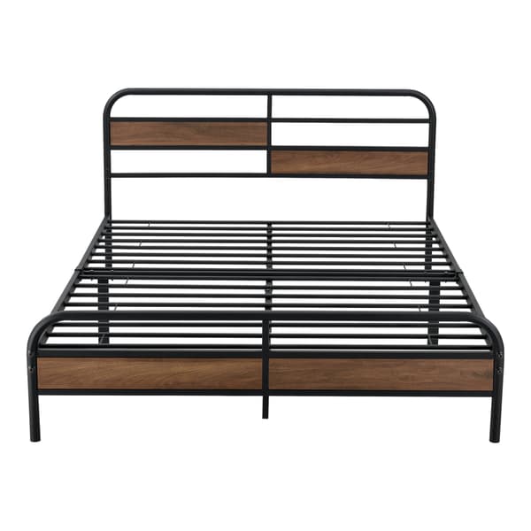 [en.casa]®Sängstomme Aarau i metall-Bäddmått:200x140cm-Total:207x144x85cm-pulverlackerat stål-spånskiva-svart matt-träfärgade detaljer