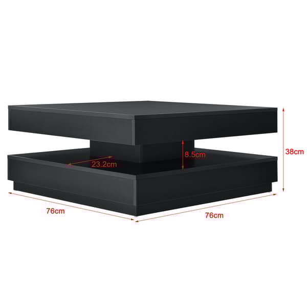 [en.casa]® Soffbord Brilon-roterande bordsskiva-76x76x38cm-svart-med hylla