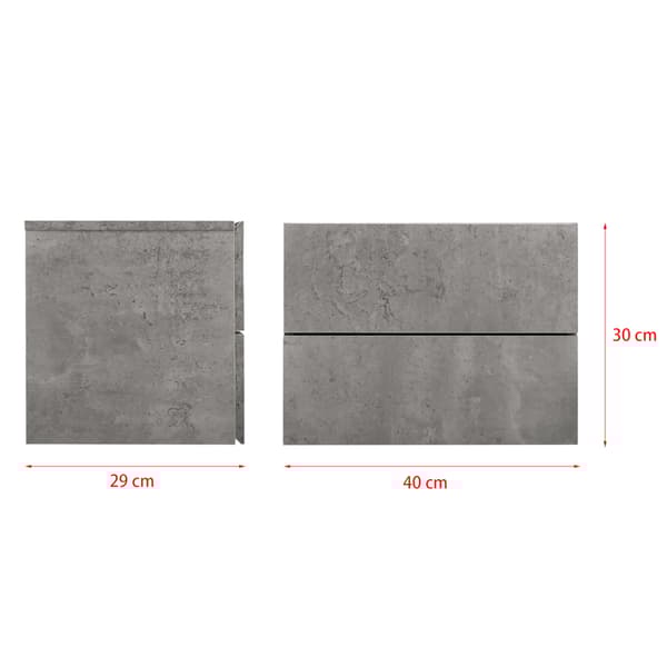 [en.casa]® Vægmonterende Skab - med 2 skuffer - 40x29x30cm - spånplade - betonfarvet