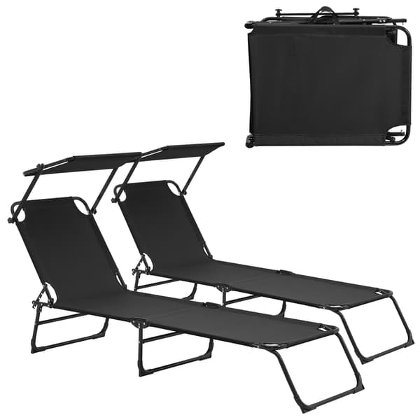 [casa.pro]® Solseng sæt - 2 stk. - med tag - sammenfoldelig - 187x53x27cm - sort