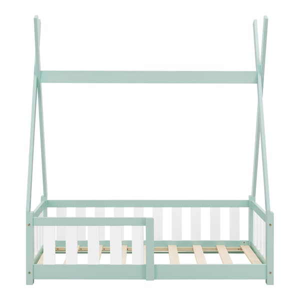 [en.casa]® Børneseng med tremme - "tipi telt" - 148x76x165cm - fyrretræ - mintfarvet