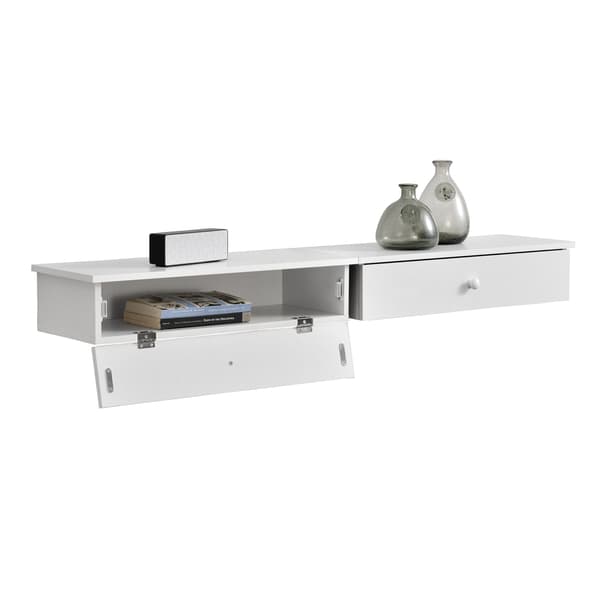 [en.casa]® Væghylde med opbevaringsskuffe - sæt 2 stk. - 60 x 24 x 12,6 cm - hvid