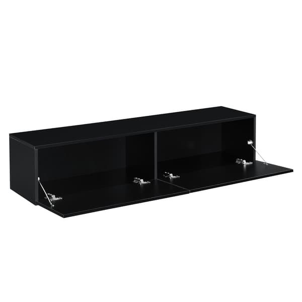 [en.casa] Väggskåp Evaton-tv-bord-sängbord-hallmöbel-med 2 lådor-140x33x30cm-melaminbelagd spånskiva-svart högglans-max. belastning: 25 kg