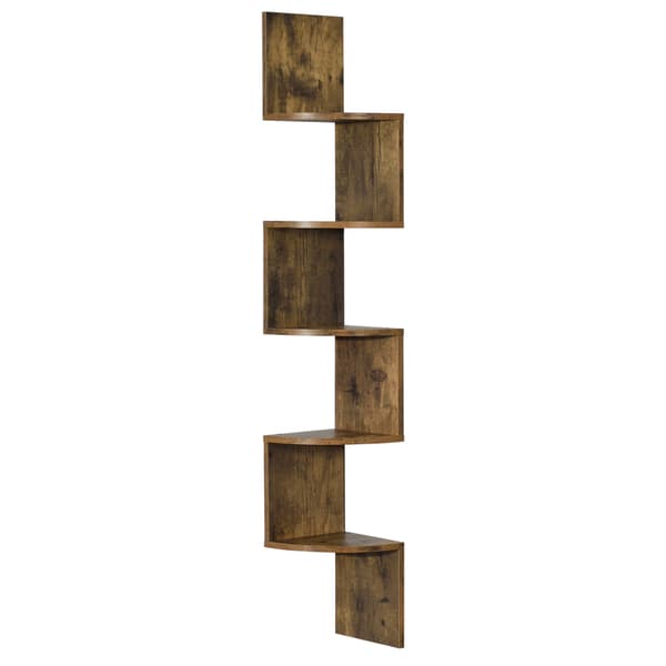 [en.casa] ® Zig zag-hylde-123x19,5x19,5 cm-valnød-efterligning-MDF-maks.15 kg